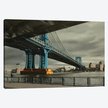 Manhattan Bridge With Gray Skies Canvas Print #SVD44} by Nick Savides Canvas Print