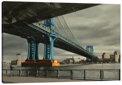 Manhattan Bridge With Gray Skies Canvas Art Print - Nick Savides