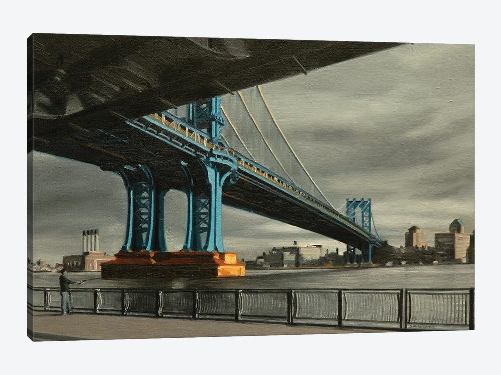 Manhattan Bridge With Gray Skies by Nick Savides 1-piece Art Print