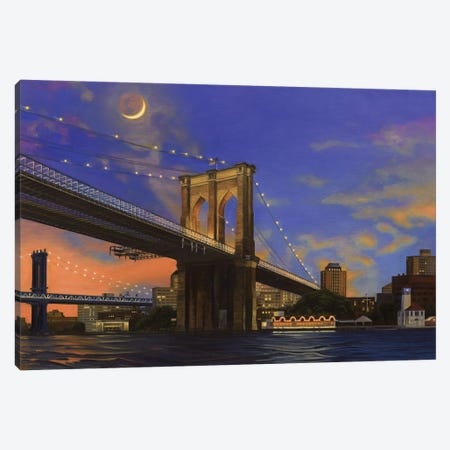 Moonrise Over The Brooklyn Bridge Canvas Print #SVD50} by Nick Savides Canvas Print