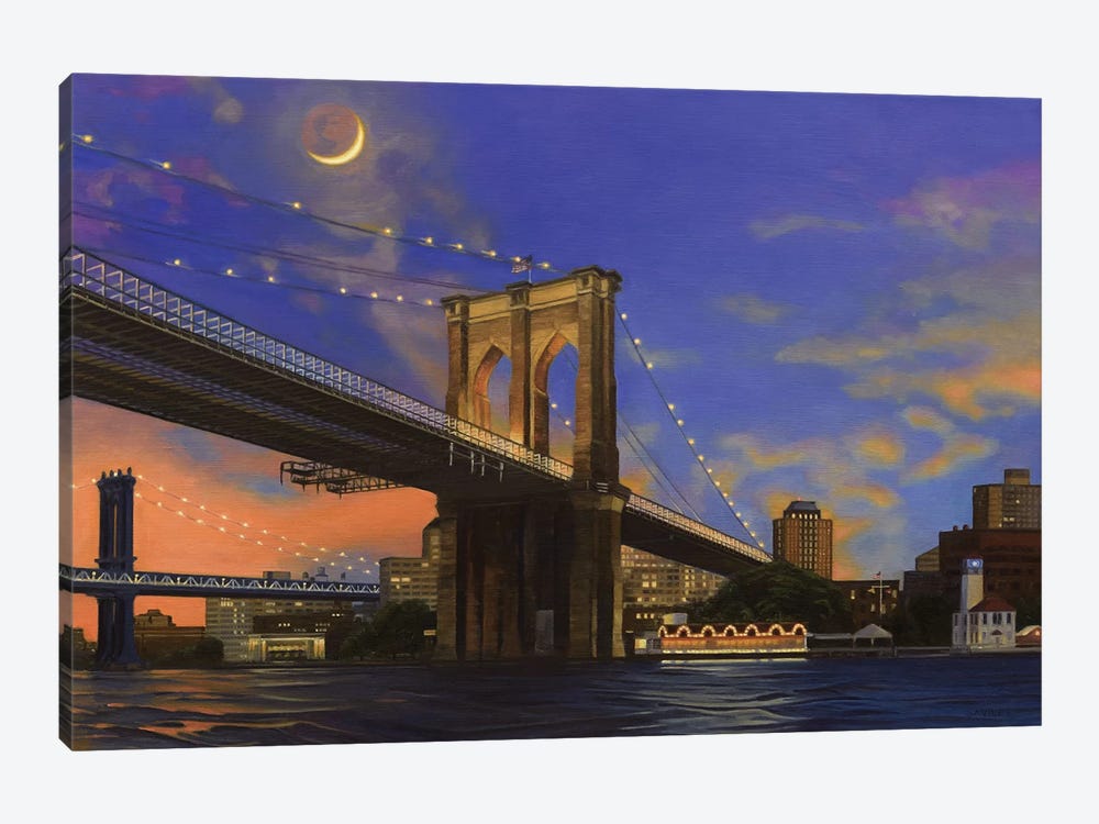 Moonrise Over The Brooklyn Bridge by Nick Savides 1-piece Canvas Artwork