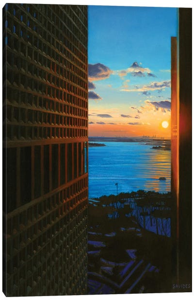 Sunset Over The New York Harbor Canvas Art Print - Nick Savides
