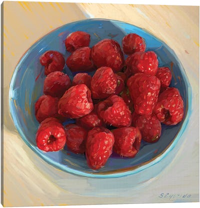 Happiness Is A Bowl Of Fresh Raspberries Canvas Art Print - Berry Art