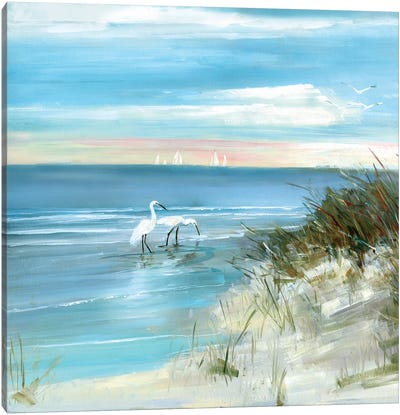 Shore Fishing Canvas Art Print - Sandy Beach Art