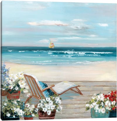 Beach House View Canvas Art Print - Coastal Living Room Art