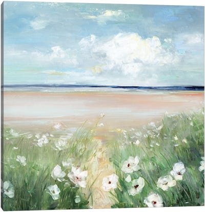 Ocean Wildflowers Canvas Art Print - Sandy Beach Art
