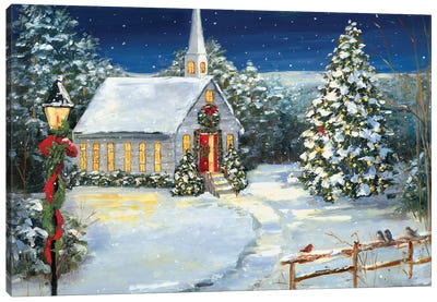 Holy Night Canvas Art Print - Christmas Trees & Wreath Art