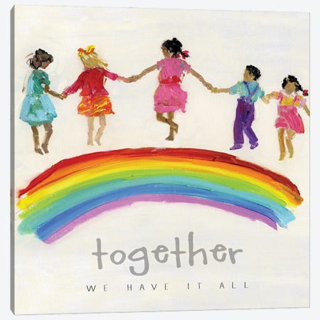 Rainbow Kids Together Canvas Print #SWA263} by Sally Swatland Canvas Art Print