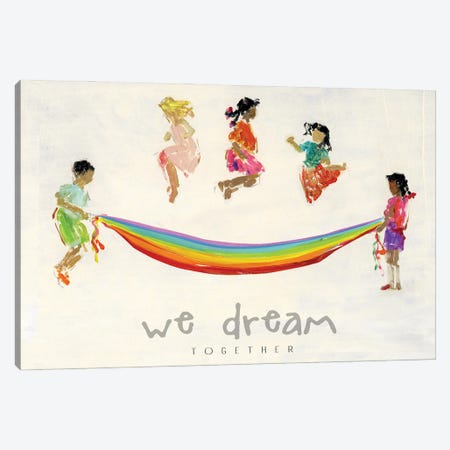 Rainbow Kids We Dream Canvas Print #SWA264} by Sally Swatland Canvas Wall Art