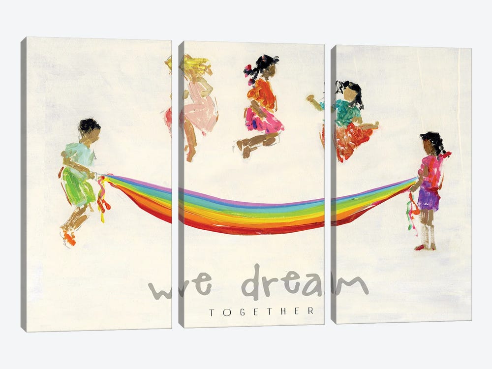 Rainbow Kids We Dream by Sally Swatland 3-piece Canvas Wall Art