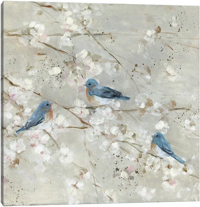 Blue Bird Melody II Canvas Art Print - Flower Art