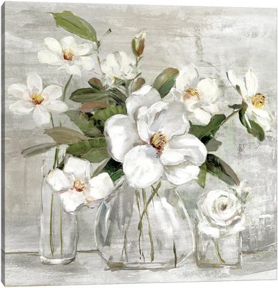 Romantic Magnolias Canvas Art Print - Modern Farmhouse Bedroom Art