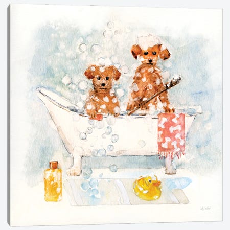 Bath Pups I Canvas Print #SWA385} by Sally Swatland Canvas Print