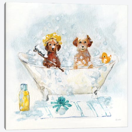 Bath Pups II Canvas Print #SWA386} by Sally Swatland Art Print
