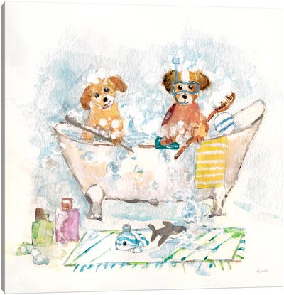 Bath Pups III Canvas Art Print - Sally Swatland