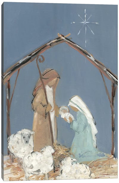 Twilight Nativity Family Canvas Art Print - Sheep Art