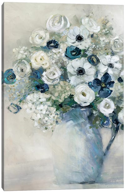 Anemone And Blue Canvas Art Print - Blue & White Art
