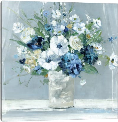 Be Happy Blue Canvas Art Print - Flower Art