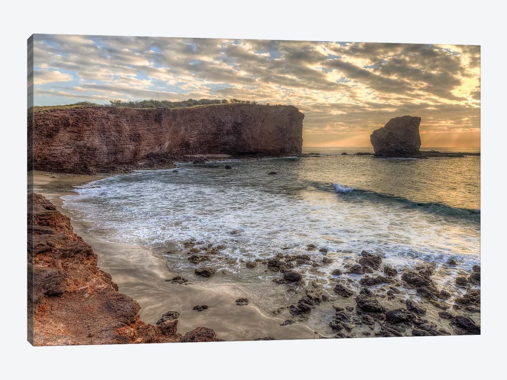 View from beach at Manele Bay of Puu Pehe at sunrise, South Shore of Lanai Island, Hawaii by Stuart Westmorland 1-piece Canvas Art