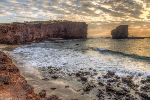 Stuart Westmorland: View from beach at Manele Bay of Puu Pehe at sunrise, South Shore of Lanai Island, Hawaii by Stuart Westmorland