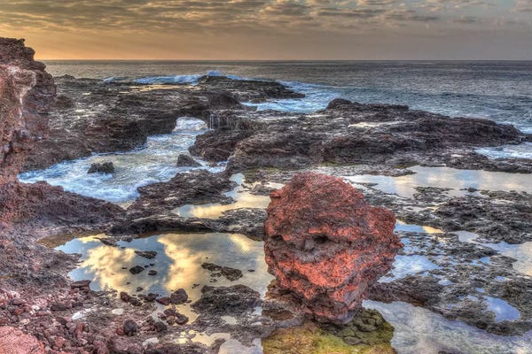 Lanai: View from beach at Manele Bay of Puu Pehe at sunrise, South Shore of Lanai Island, Hawaii by Stuart Westmorland