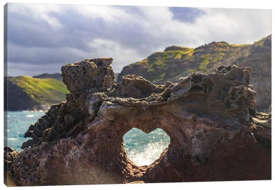 Heart-shaped opening near Nakalele Blowhole, northern tip of Maui, Hawaii Canvas Art Print - Valentine's Day Art