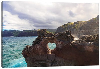Heart-shaped opening near Nakalele Blowhole, northern tip of Maui, Hawaii Canvas Art Print - Maui Art