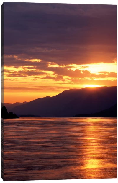 Columbia River Gorge At Sunset, Oregon, USA Canvas Art Print - Mountain Sunrise & Sunset Art