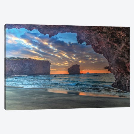 View from beach at Manele Bay of Puu Pehe at sunrise, South Shore of Lanai Island, Hawaii Canvas Print #SWE99} by Stuart Westmorland Art Print