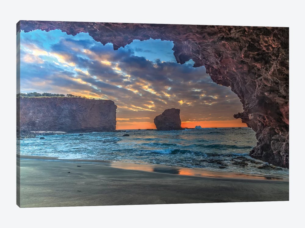 View from beach at Manele Bay of Puu Pehe at sunrise, South Shore of Lanai Island, Hawaii by Stuart Westmorland 1-piece Canvas Artwork