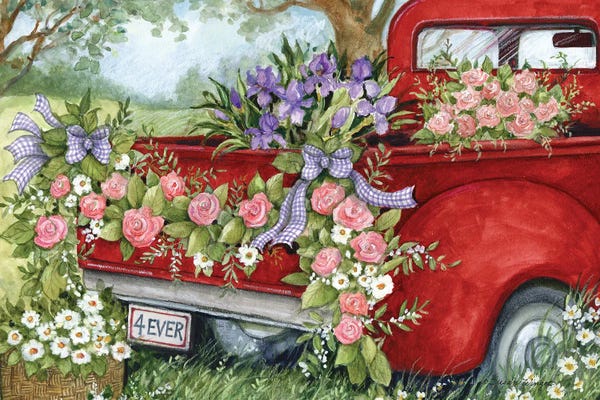 Susan Winget: Garland Red Truck by Susan Winget