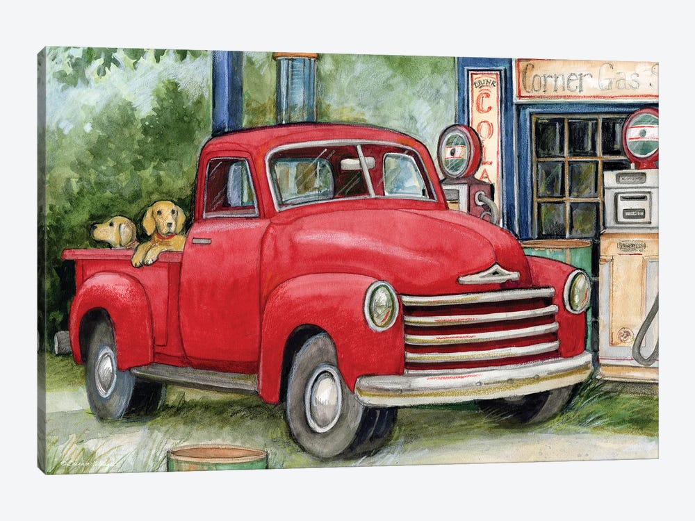 Gas Station Red Truck by Susan Winget 1-piece Canvas Art Print