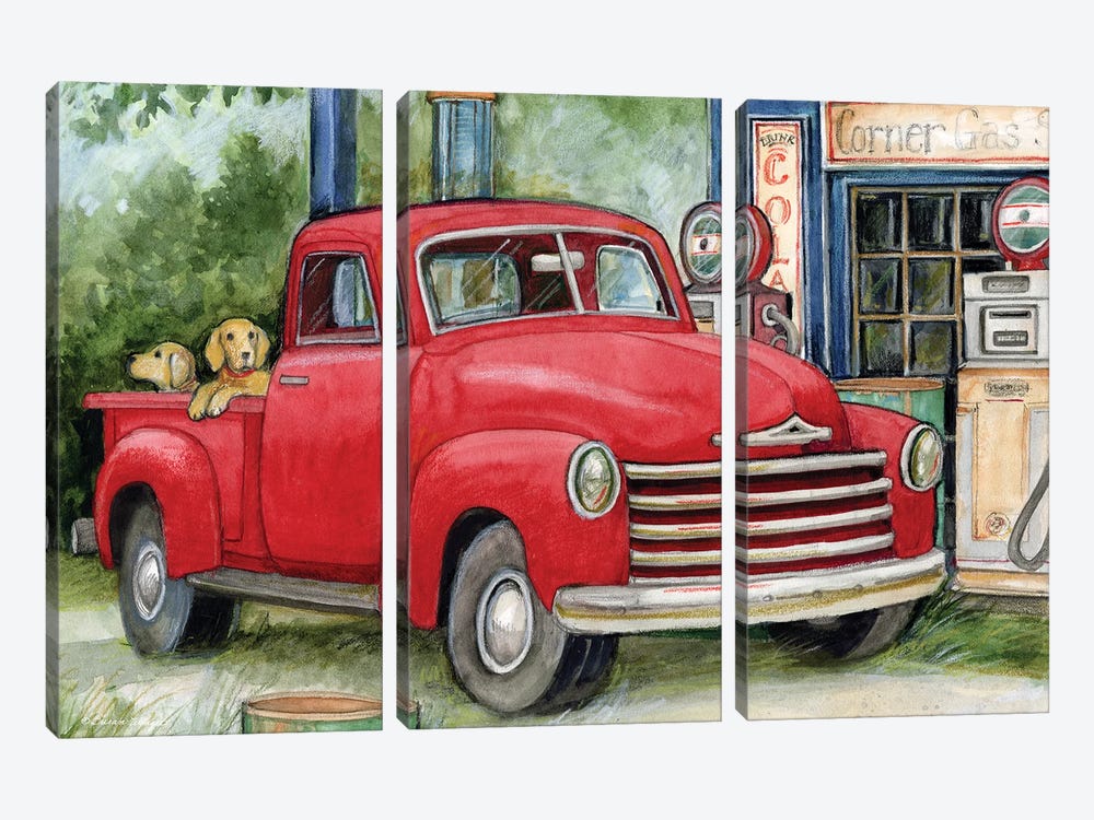 Gas Station Red Truck by Susan Winget 3-piece Art Print
