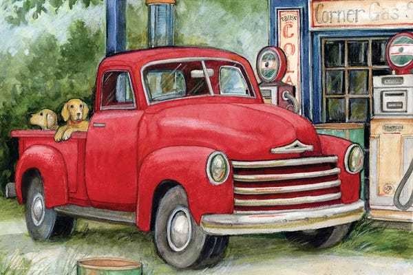 Susan Winget: Gas Station Red Truck by Susan Winget