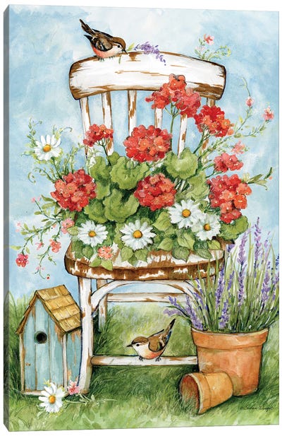 Geranium Chair-Vertical Canvas Art Print - Gardening Art