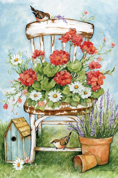 Spring: Geranium Chair-Vertical by Susan Winget