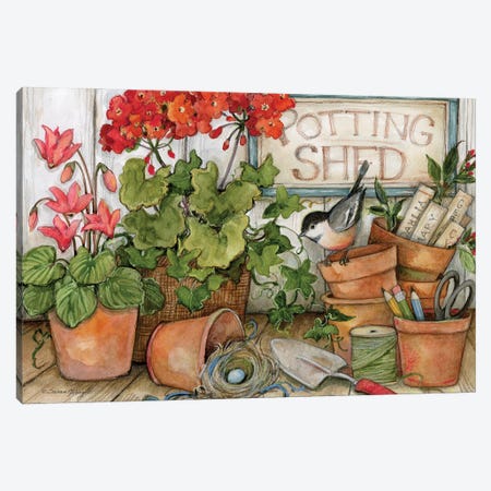 Geranium Potting Shed Canvas Print #SWG104} by Susan Winget Art Print