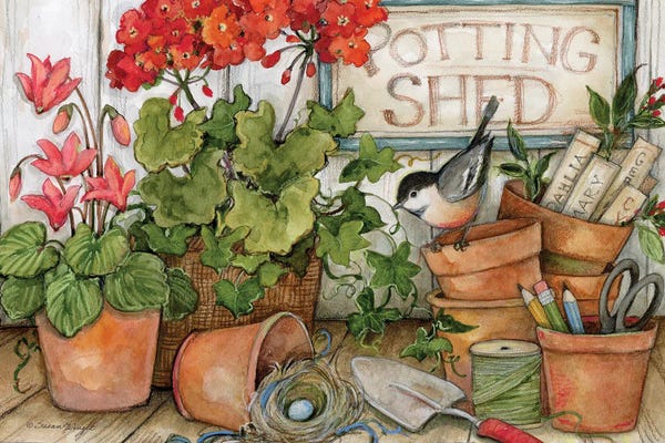 Susan Winget: Geranium Potting Shed by Susan Winget