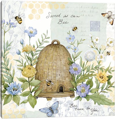 Bee Florals Skep Canvas Art Print - Susan Winget