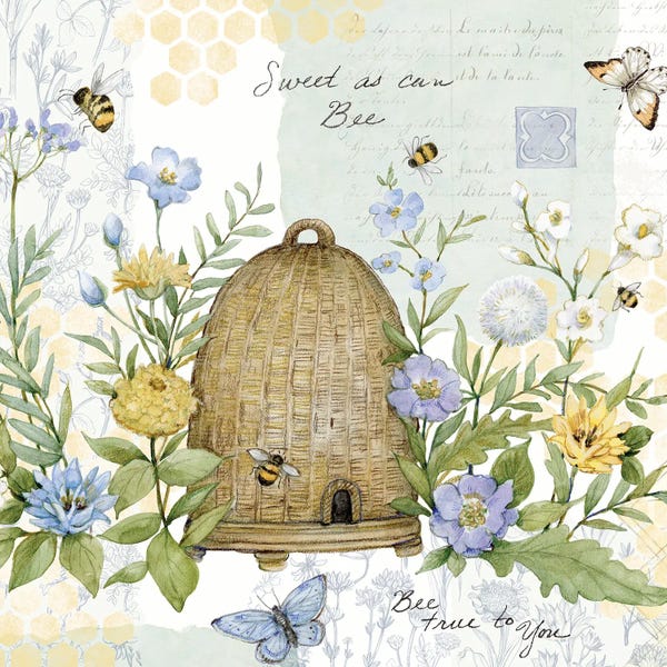 Bees: Bee Florals Skep by Susan Winget