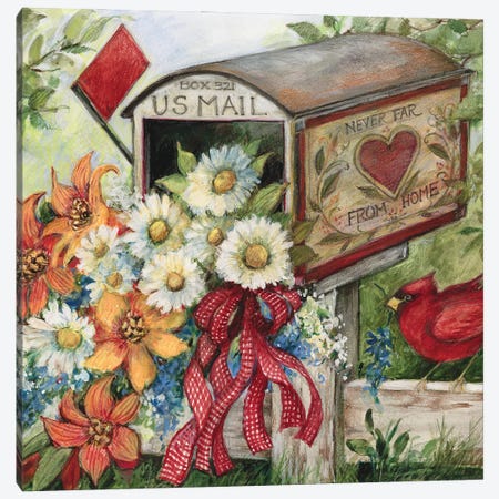 Heart Mailbox Flowers Canvas Print #SWG123} by Susan Winget Canvas Art
