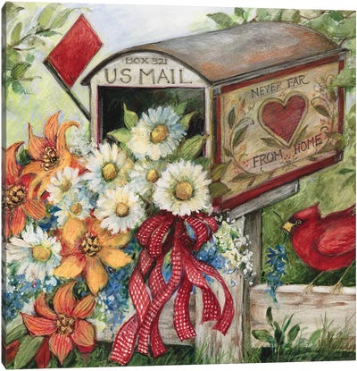 Heart Mailbox Flowers Canvas Art Print - Susan Winget