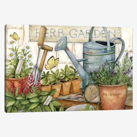 Herb Garden Watering Can Canvas Print #SWG124} by Susan Winget Art Print