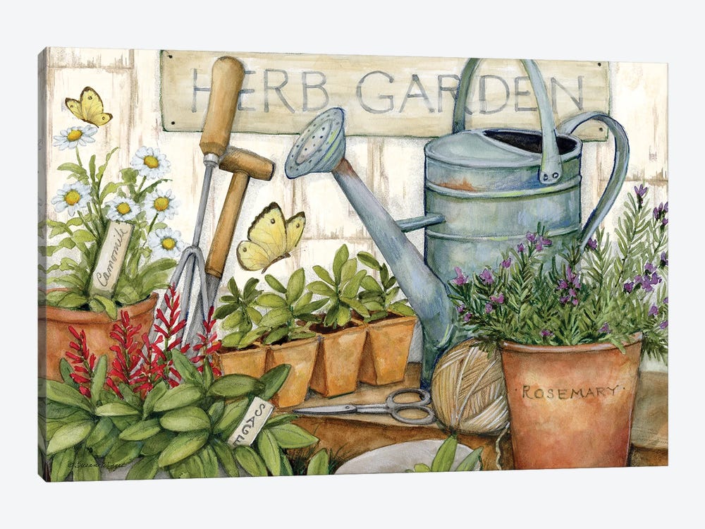 Herb Garden Watering Can by Susan Winget 1-piece Canvas Artwork