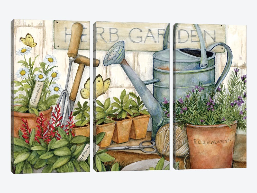 Herb Garden Watering Can by Susan Winget 3-piece Canvas Wall Art