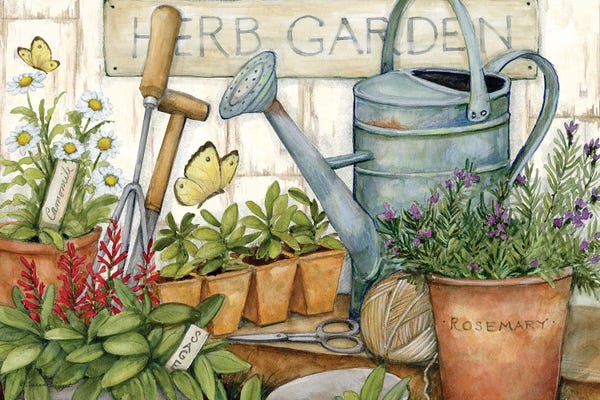 Susan Winget: Herb Garden Watering Can by Susan Winget