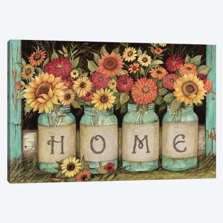 Home Mason Jars Canvas Print #SWG125} by Susan Winget Art Print