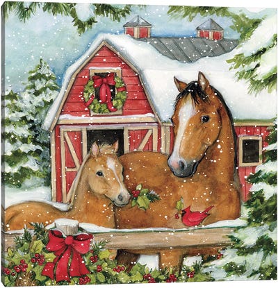 Horse Pair Canvas Art Print - Farmhouse Christmas Décor