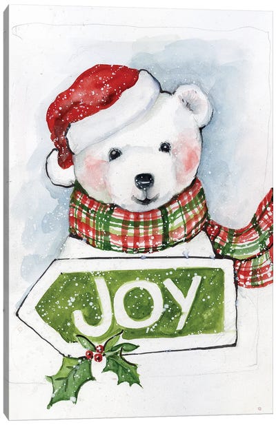 Joy Polar Bear Canvas Art Print - Christmas Animal Art