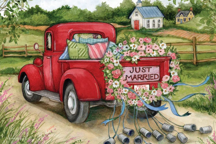 Just Married Red Truck